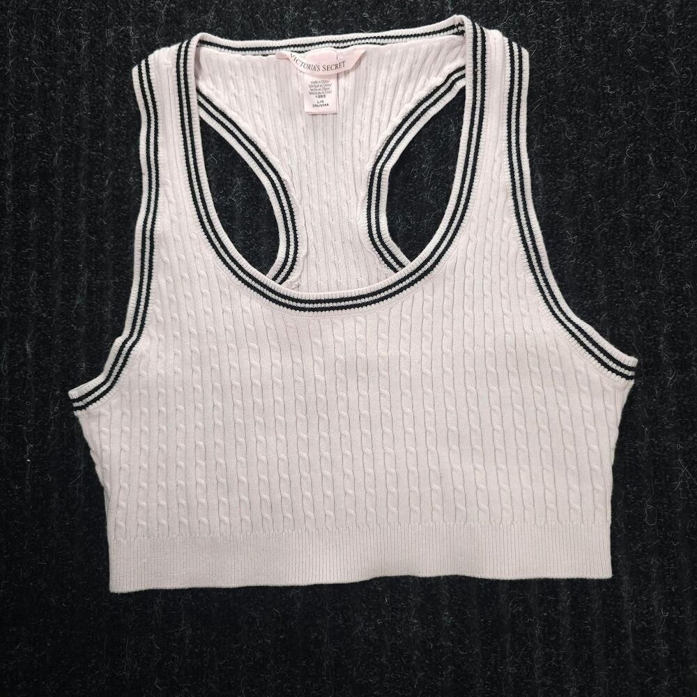 Victoria-s-secret Women's Pink and White Crop-top